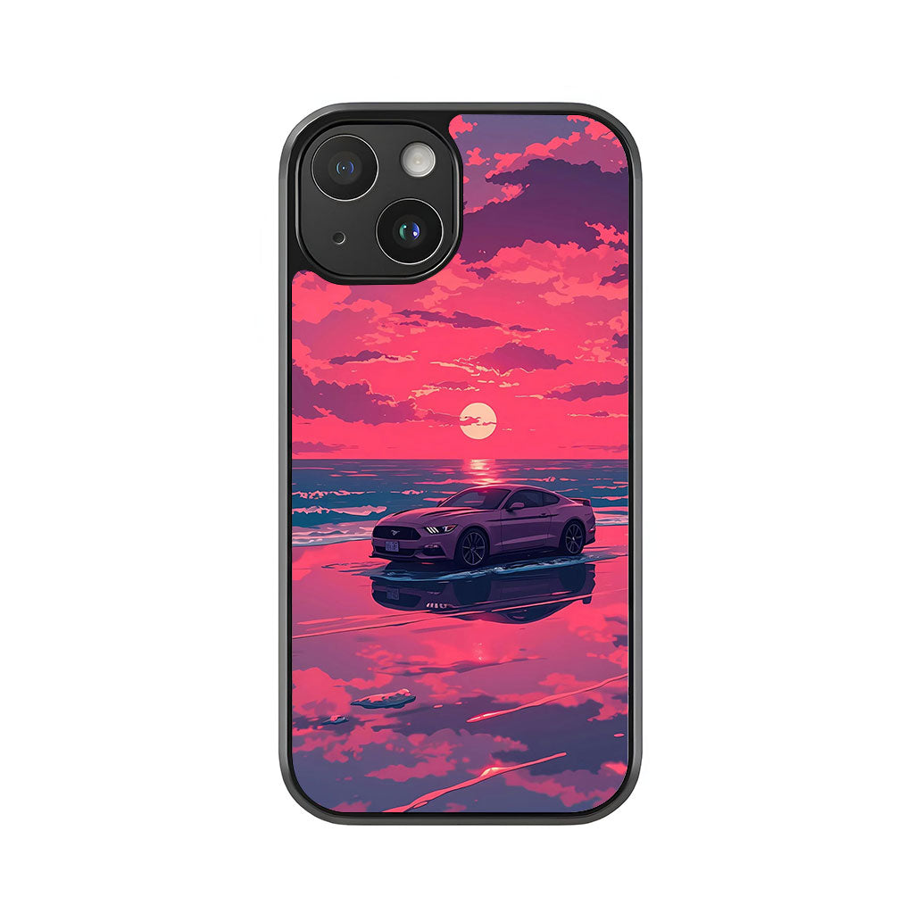 Classic Mustang Phone Case - Pink Sunset Beach Design Metal Case