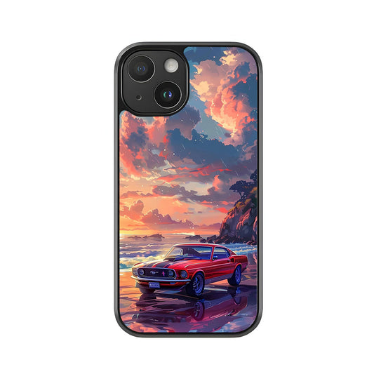 Red Mustang Phone Case - Sunset Beach Design Metal Case