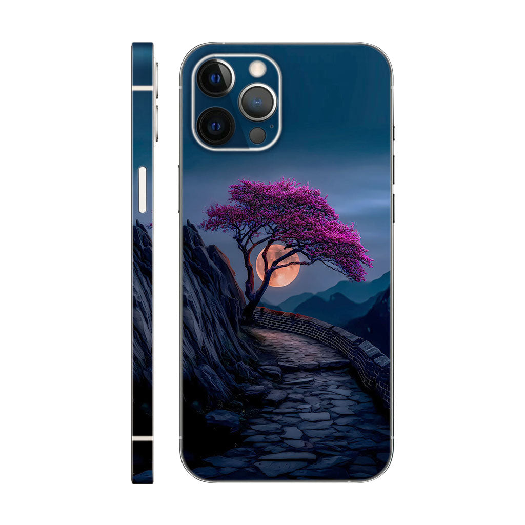 Pink Tree Phone Case - Great Wall & Full Moon Design 6D Skin