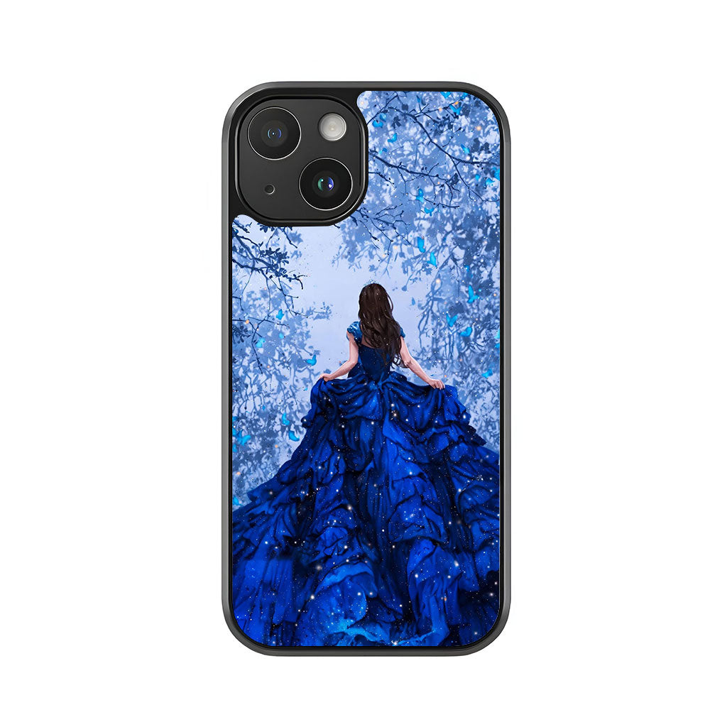 Fantasy Princess Phone Case - Blue Dress & Butterflies Design Metal Case