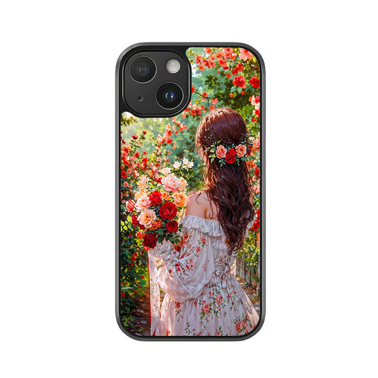 Woman with Bouquet Phone Case - Romantic Rose Garden Design Metal Case