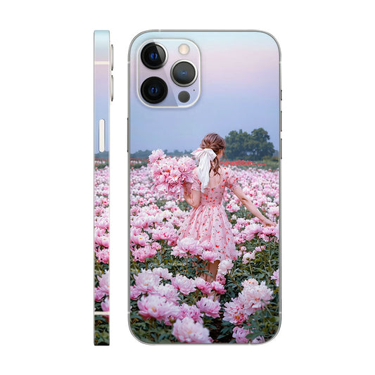 Woman in Pink Flower Field Phone Case - Peony Garden Design 6D Skin