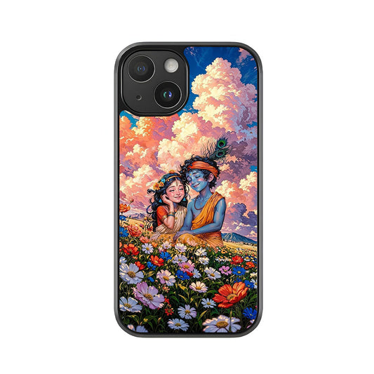 Radha Krishna Phone Case - Floral Garden Design Metal Case