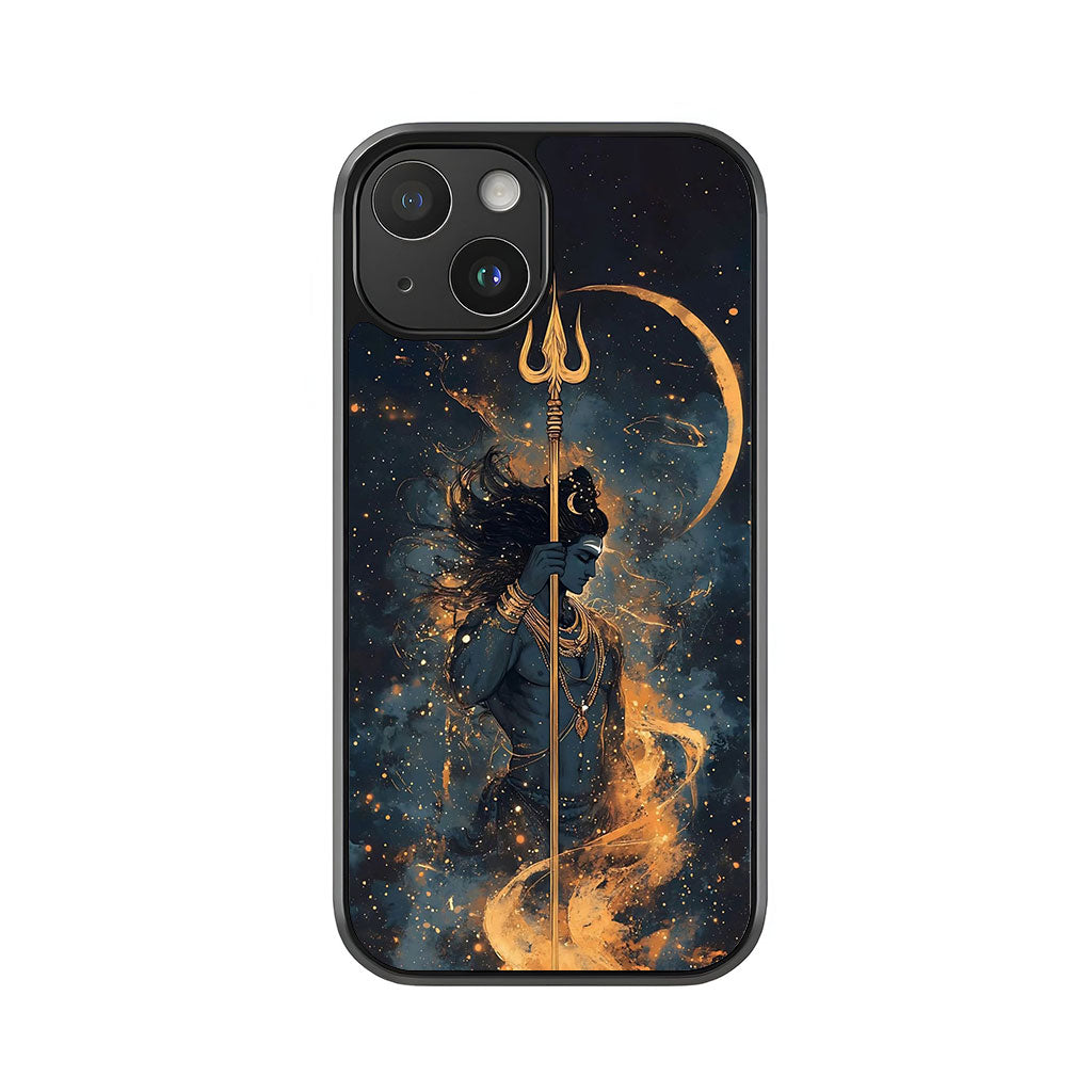 Lord Shiva Phone Case - Golden Trishul & Crescent Moon Design Metal Case
