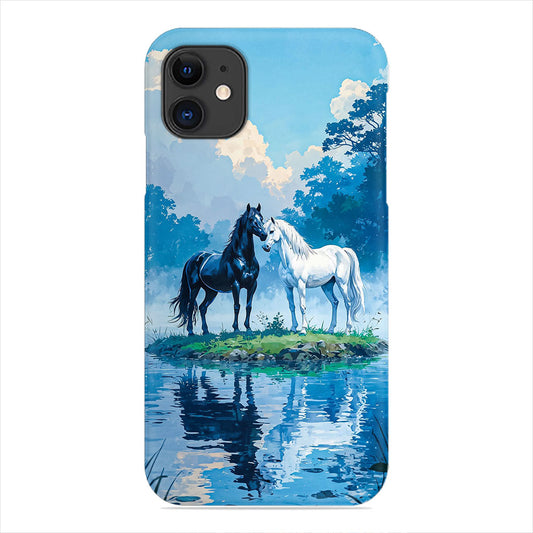 Black and White Horses Phone Case - Serene River Design