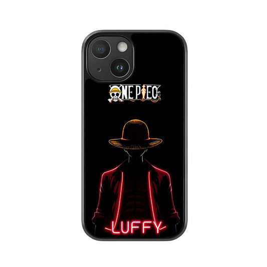 Luffy Phone Case - Red Neon Silhouette Design Metal Case