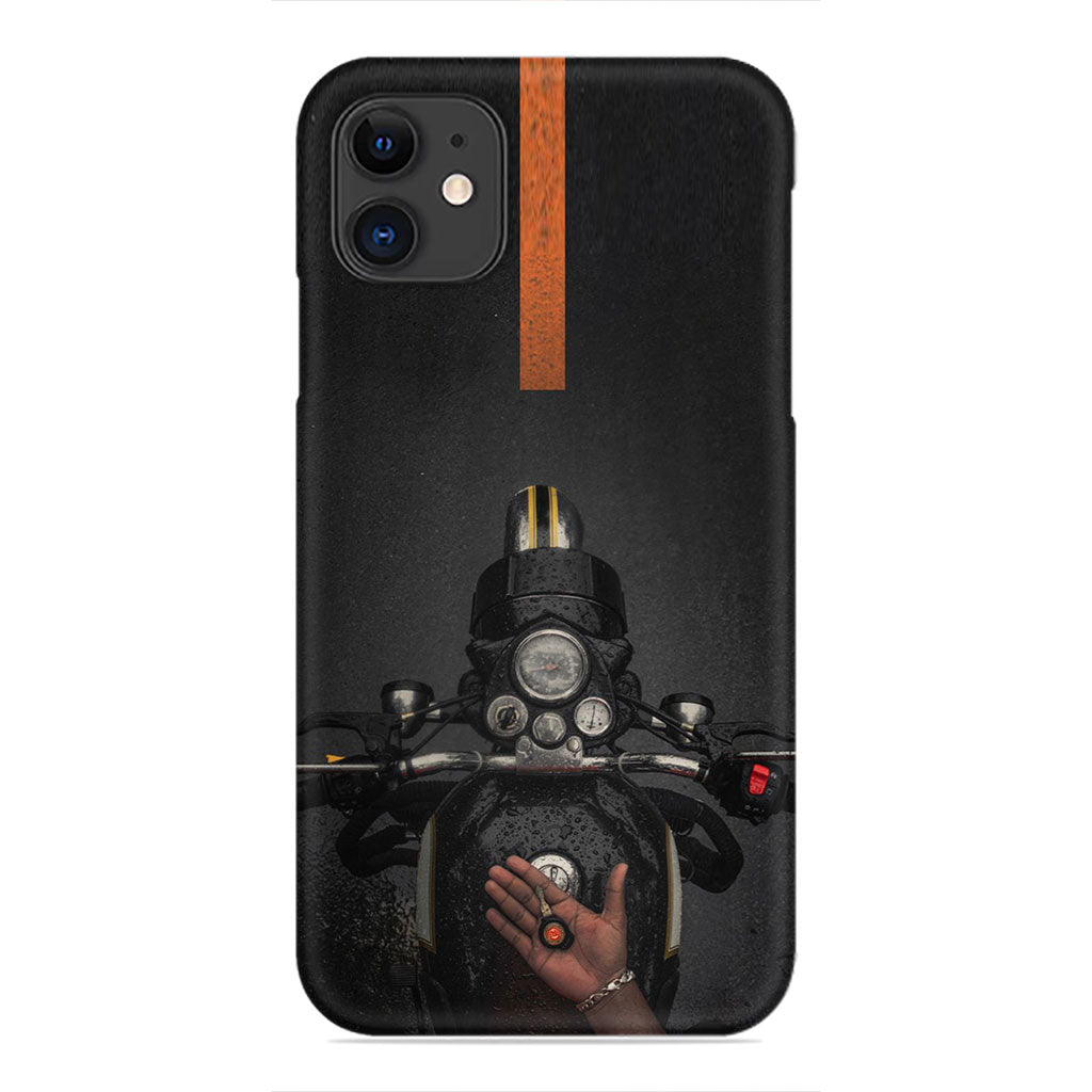 Motorcycle Rider Phone Case - Top-Down View on a Wet Road Design