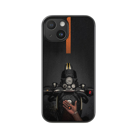 Motorcycle Rider Phone Case - Top-Down View on a Wet Road Design Metal Case